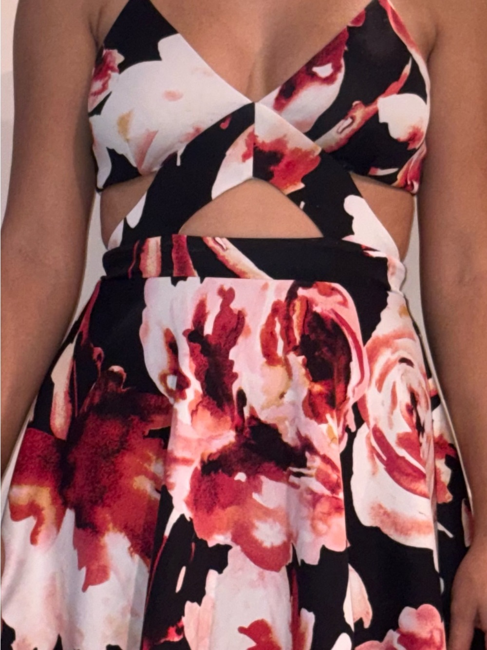 Floral Cutout Fit-and-Flare Dress in Black and Pink